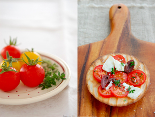 Sinemage diptych tomatoes plate and sourdough flatbread