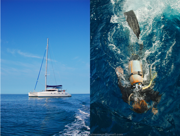 Sinemage Catamaran and diver