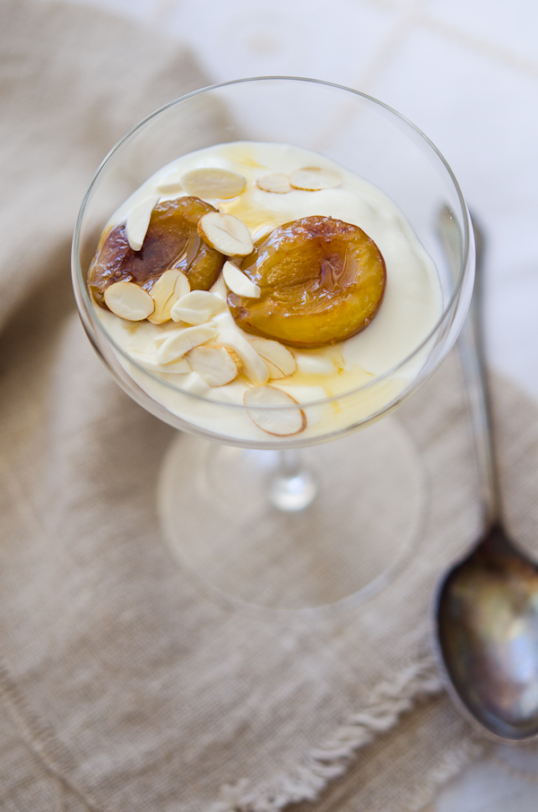 Roasted Plum Yogurt and Green Almonds | At Down Under | Viviane Perenyi