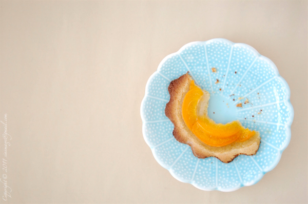 Sinemage abricot tartelette left on blue plate