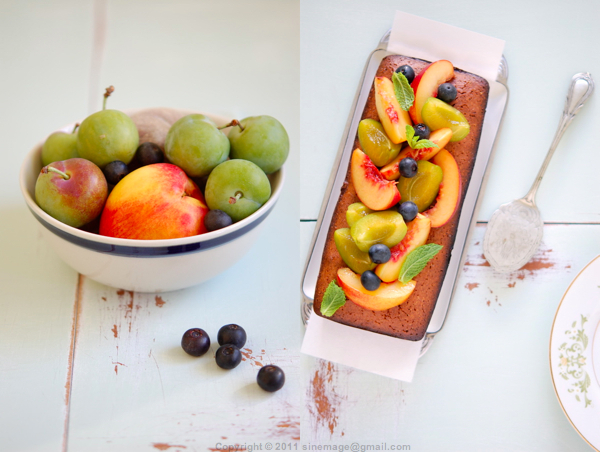 Sinemage Tutti frutti almond cake and bowl of fruits