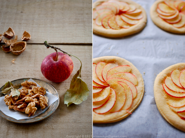Sinamge Apple walnuts brioche tart
